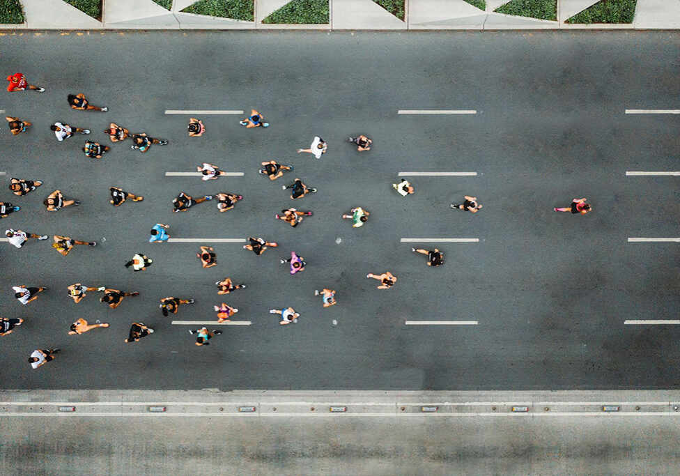 Marathon Race Runners Drone Flyover